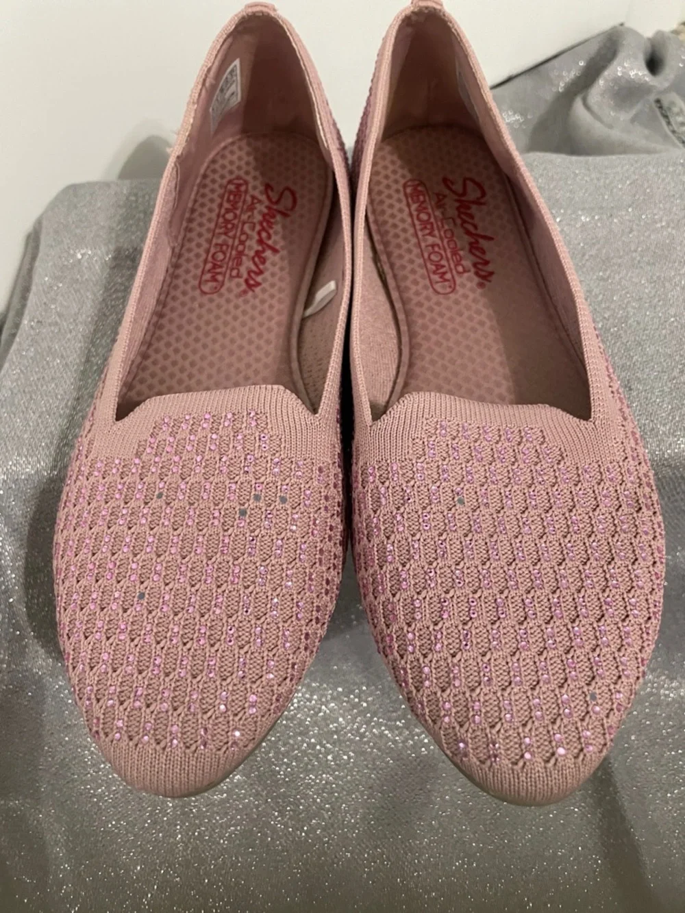 Skechers Pink Sparkle Knit Slip-On Flats - Picture 3 of 10